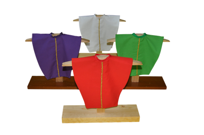 4 Liturgical Colors Set: Mini-Chasubles with Wooden Stands