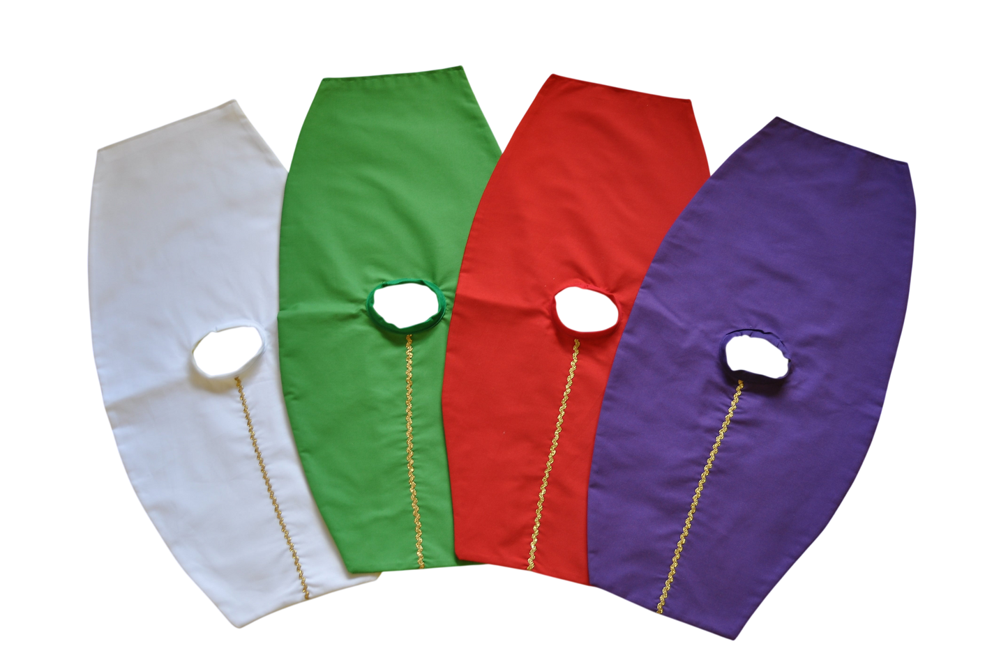 4 Liturgical Colors Set: Mini-Chasubles with Wooden Stands
