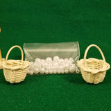 two baskets and bag of pearl beads