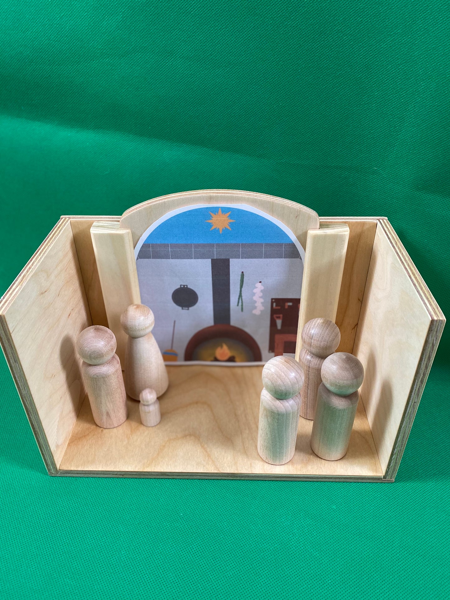 Home Infancy Narratives (Nativity) Set - House with Figures, Bookmark & Wooden Backdrops