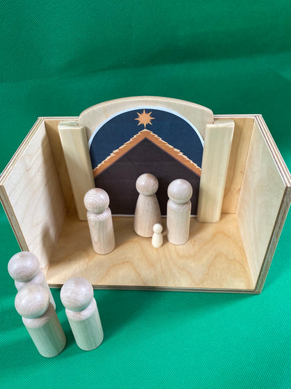 Home Infancy Narratives (Nativity) Set - House with Figures, Bookmark & Wooden Backdrops