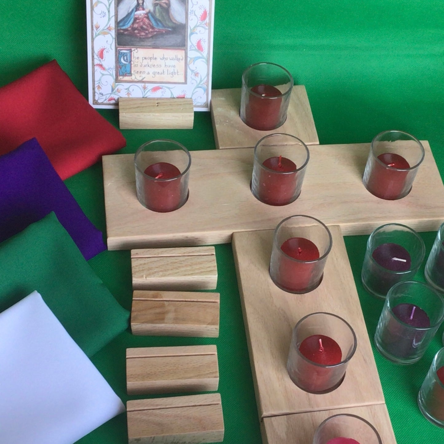 Prayer Table Set: Liturgical Cloths, Candleholder, Prayer Card & Holders