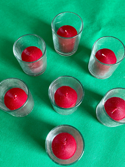 7 Red Candles with Glass Holders