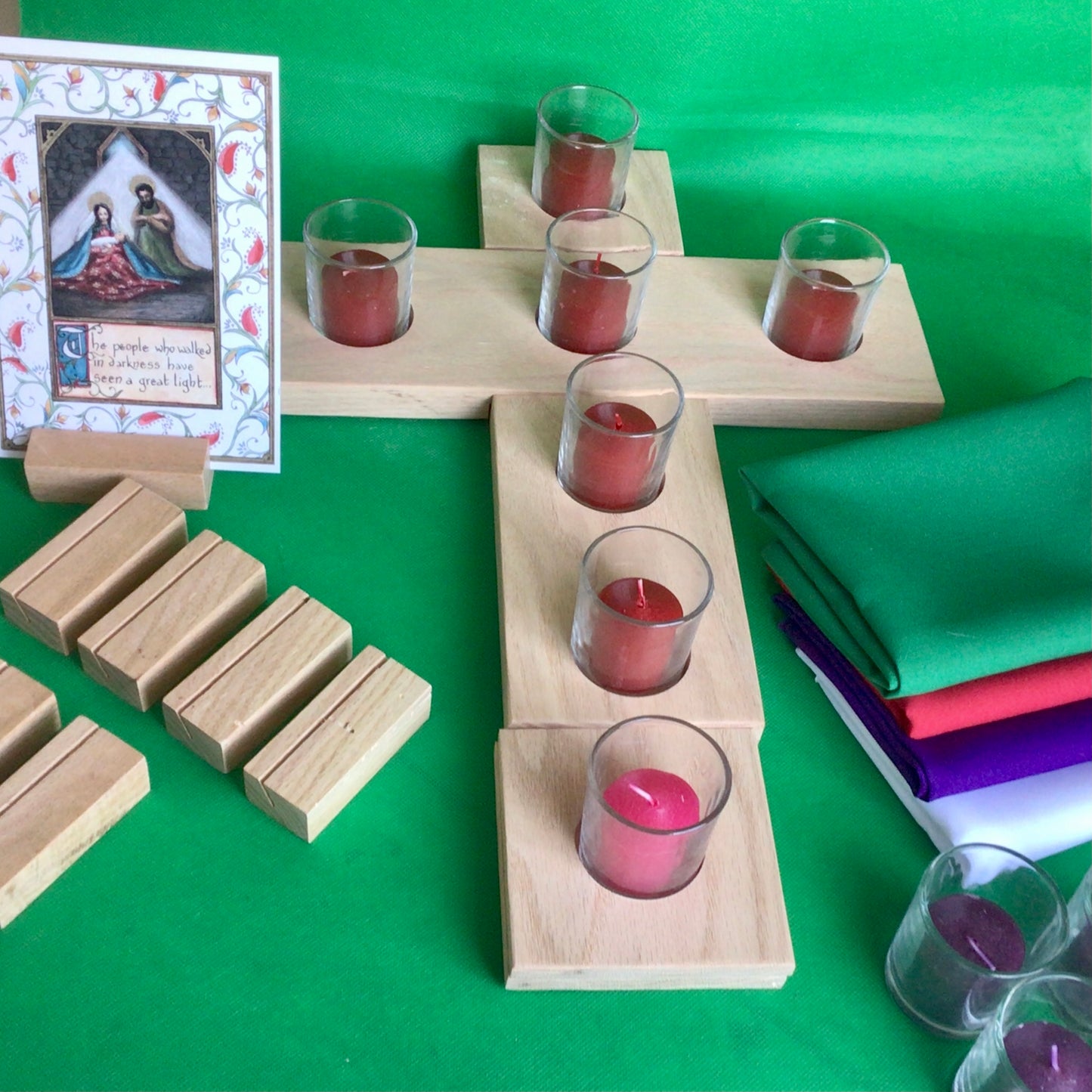 Prayer Table Set: Liturgical Cloths, Candleholder, Prayer Card & Holders